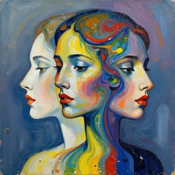 3 d abstract surreal portrait of beautiful female face silhouette turning into marblic acrylic liquid paint, painted by kandinsky and pollock