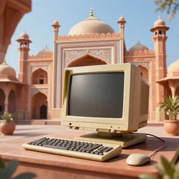 retro computer in Mughal style, hyper-realistic, RTX on, HDR, 4K, octane renderer