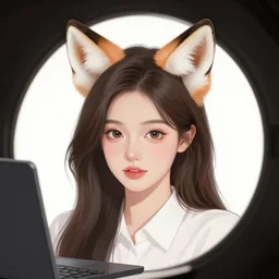 the portrait of a beautiful young accounting girl with beautiful eyes hair in the frame of fox ears, illustration by kim jung gi, intricate linework, super detailed faces, super sharp focus, bright colors, octopath traveler, final fantasy, unreal engine 5 highly rendered, global illumination, radiant light