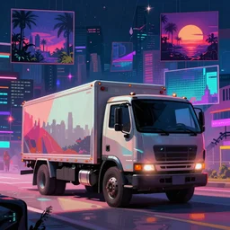 weird art piece, digital painting, vaporwave, haphazardly layered scenes, ai assisted digital painting, cyberpunk trucker