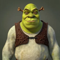 An unsettlingly realistic portrait of a hybrid of Asmongold and Shrek.