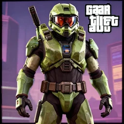 Master Chief from halo in gta v, cover art by stephen bliss, trending on artstation, hd
