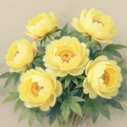 beautiful cluster of yellow flowers, peonies, by james jean, pastel, illustration