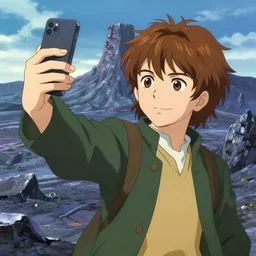 anime of frodo taking a selfi at Mount doom throwing the ring