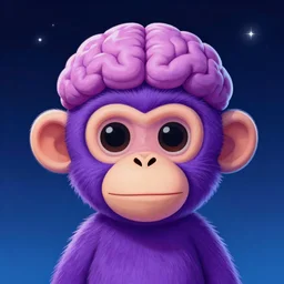 a frontal portait drawing of a small cute purple monkey with a brain cap by inio, beeple and james jean, aya takano color style, trippy, 8 k, super detailed, night sky, digital art, digital painting, clean