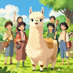 maximalist joyful llama, trending on pixiv fanbox, painted by makoto shinkai takashi takeuchi studio ghibli, akihiko yoshida, yoshitaka amano, wangechi mutu, clean cel shaded vector art. shutterstock. behance hd by lois van baarle, artgerm, helen huang, rossdraws, illustration
