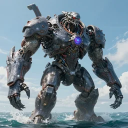 a giant cyborg on ocean, art by pacific rim, highly detailed