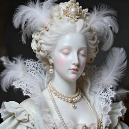 high intricate porcelain baroque stunning woman portrait, lace collar, string of pearls, bird feathers, 8 k, glitter skin very white hyperrealistic hyperdetailed pastel, maria panfilova, andrea savchenko, sensual mike kime, ludovic plouffe, qi sheng luo, oliver cook, trending on artstation