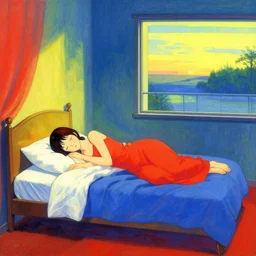 a woman sleeps in levitation above her bed vibrant by akihiko yoshida and edward hopper 1 2 3 4