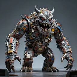 a giant monster made out of computer parts, scary, giant, photograph,