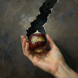 A painting. A rip in spacetime. Did this device in her hand open a portal to another dimension or reality?! chestnut by Raymond Leech rich, muted