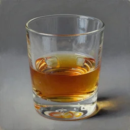 a glass of whiskey, extremely detailed masterpiece, oil on canvas, by michael godard,