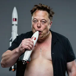stunning award winning hyperrealistic hdr 8 k highly detailed portrait photo of morbidly obese elon musk eating a rocket