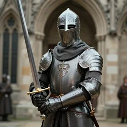 a knight holding a sword, colorized photo, shutterstock contest winner, international gothic, movie still, colorized, filmic