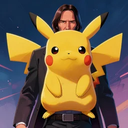 concept art by jama jurabaev, cel shaded, cinematic shot, trending on artstation, high quality, brush stroke, hyperspace, vibrant colors, portrait of a pikachu as john wick