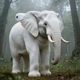 giant elephant in white astronaut spacesuit in the woods, foggy mood, overcast bokeh - c 5