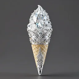 a solid diamond ice cream cone, elegant and ornate