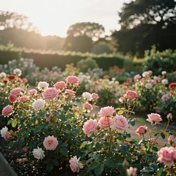 rose garden in the morning sun, award winning by henrietta rae
