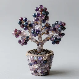 crystals shaped like exotic berry shrubbery, potted plant made of gemstones