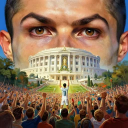 cristiano ronaldo as the god of football, the temple, the crowd, the view from the eyes, highly detailed, digital painting, artstation, concept art, illustration, art by artgerm and greg rutkowski and alphonse mucha