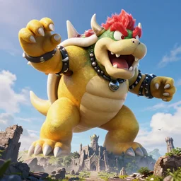 gigantic demonic bowser roaring into the sky, silent Hill, ruined kingdom, octane render
