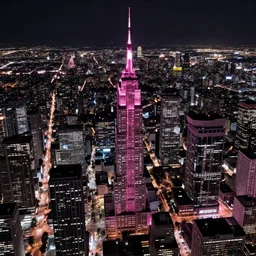 satellite view of a metropolis at night, pink lighting