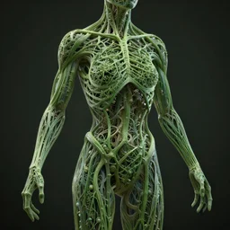 human body made of greentree veins, complicated scene, very detailed, sophisticated lighting, 3 d render 8 k, octane unreal by alex grey