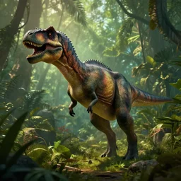 dinosaur walking through a jungle, atmosperic, dramatic lighting, trending on artstation, ark survival evolved