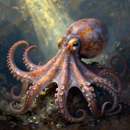 portrait of an octopus in a scenic environment by wayne barlowe