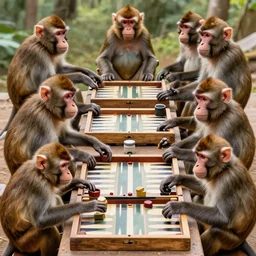 robust, shocking by craola, by christian schloe. a beautiful collage of a group of monkeys playing backgammon. the monkeys are seated around a table, with some of them appearing to be deep in concentration while others appear to be playing more casually.