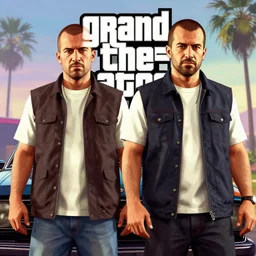 Bogdanoff twins in Grand Theft Auto 5 cover art, epic, 4k resolution, extremely detailed, very sharp, artstation, digital art, vibrant,