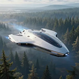 futuristic luxury personal spaceship designed by apple flying above the tundra forest art by greg rutkowski and paul ozzimo, triangular design epic fantasy sci - fi volumetric light clear focus detailed unreal engine digital art trending on artstation deviantart octane render,