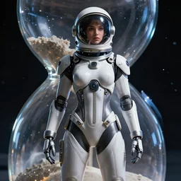 beautiful hourglass feminine cyborg in full body skin space suit, helmet, concept art by artgerm, joshua rife, photoshoot, intricate, highlydetailed, space background, artstation 4 k raytracing, shadows, highlights, illumination