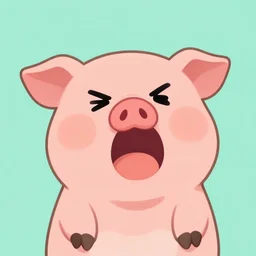 cute angry pig oinking loudly, cartoon