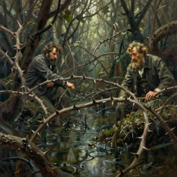 thorny brambles in a dank swamp, extremely detailed oil painting, unreal 5 render, rhads, sargent and leyendecker, savrasov levitan polenov, bruce pennington, studio ghibli, tim hildebrandt, digital art, landscape painting, octane render, beautiful composition, trending on artstation, award winning photograph, masterpiece