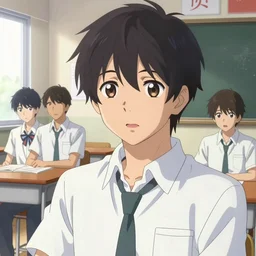 boy's love anime high school classroom scene spring setting, expert high detail concept art, perfect proportions fine - face, realistic shaded lighting poster ilya kuvshinov, katsuhiro, jeremy lipkin and michael germash, makoto shinkai, wlop, loish and clamp style, 8 k resolution clean details trending on art station, best selling artist