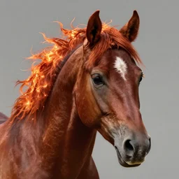 horse close - up, reddish - brown, flaming mane, sparkles, highly detailed, digital painting, artstation, concept art, sharp focus, illustration, frazetta, aleksi briclot, rutkowski