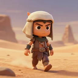 dangerous arabian warrior as nendoroid walking in a desert in the croods movie style, anime, disney, pixar, 8 k, hd, dof, kodak film, volumetric lighting, subsurface scattering, photorealistic, octane render, details