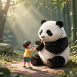 funny tv show of a little giro playing on the panda.