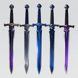 demon black blue purple, swords, daggers, trending on artstation