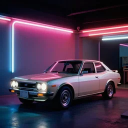 designed by giorgetto giugiaro 1 9 7 8 corolla ae 8 6, thick neon lights, ektachrome photograph, volumetric lighting, f 8 aperture, cinematic eastman 5 3 8 4 film