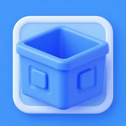 cubby crate 3 d icons for mobile game, stylized, blue scheme,