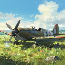 the smoking wreckage of a fighter plane from ww 2, crashed in a field. digital illustration, very vibrant colors, soft lighting, adventurous, atmospheric lighting, 8 k, octane render. by makoto shinkai, stanley artgerm lau, wlop, rossdraws, james jean, andrei riabovitchev, marc simonetti, krenz cushart, sakimichan, d & d trending on artstation, digital art.