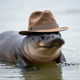 a real platypus wearing a brown fedora, national geographic photo