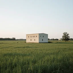 A serene landscape with a singular building in the style of Boris Groh.