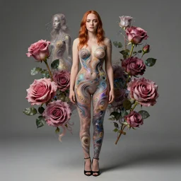 perfectly - centered!! looking at the camera!!! full body portrait of emma stone with roses, baroque style, roses, intricate abstract upper body intricate artwork, by tooth wu, wlop, beeple, dan mumford. concept art, octane render, deviantart, greg rutkowski, cinematic arthouse, key art, hyper realism, iridescent accents