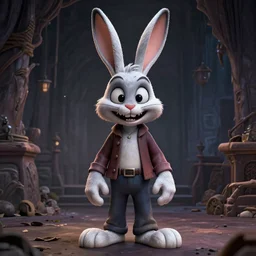 A extremely highly detailed majestic hi-res beautiful, highly detailed portrait of a scary terrifying creepy cartoon rabbit standing up wearing pants and a shirt in the style of 1960's Walt Disney animation