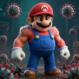 super mario, muscular, realistic, Resident Evil virus concept art, highly detailed, horror, scary, terrifying, horrific, hd 4k