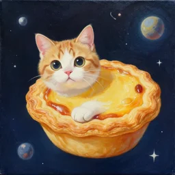 painting of cat with pop tart body flying through space, pop tart cat