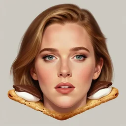 drew barrymore face inside! a smore, chocolate, marshmallow graham cracker, digital painting by arcimboldo, rhads